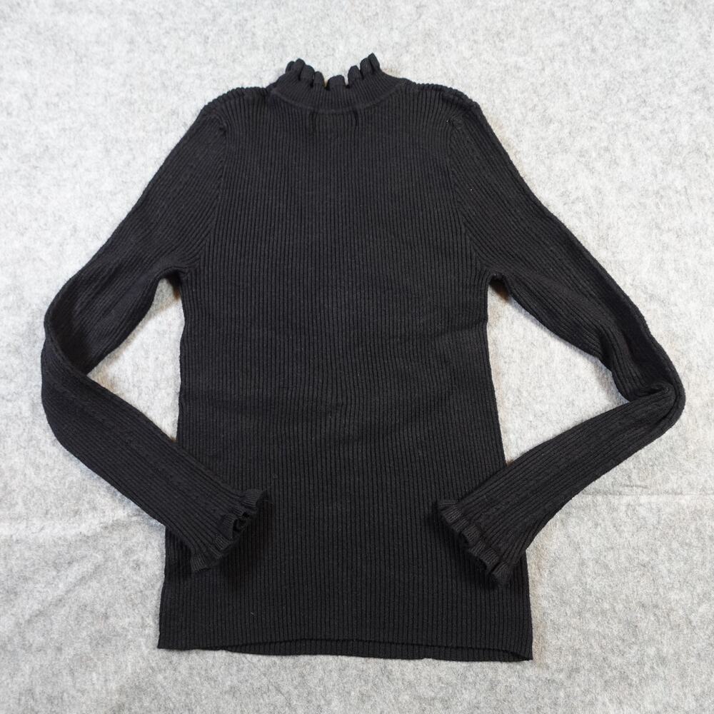 Princess Highway Sweater Womens 10 Ribbed Black Mock Neck Ruffle‎ Stretch Jumper